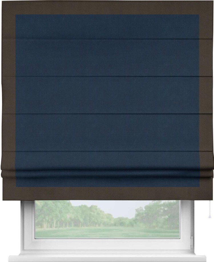 Римская штора «Кортин» с кантом Чесс, для проема, ткань вельвет темно-синий